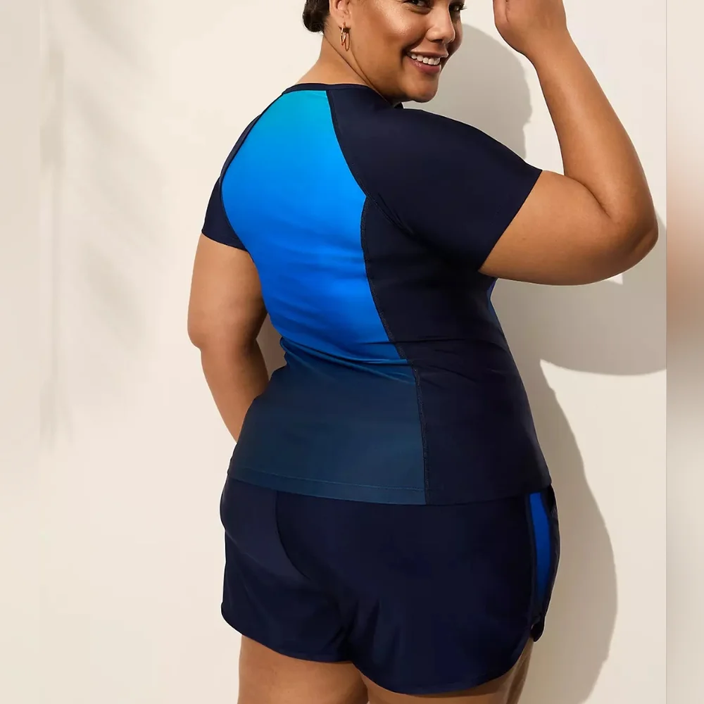Lane Bryant Cacique Mermaid Blue Quarter Zip Short-Sleeve Swim Rash Guard Top 24 - Picture 2 of 5